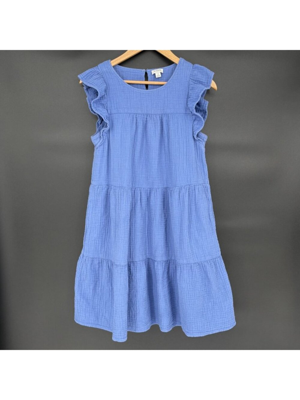 J.Crew Mini Gauze Dress 4 Blue Cotton Tiered Ruffle Sleeve Cottagecore BP628